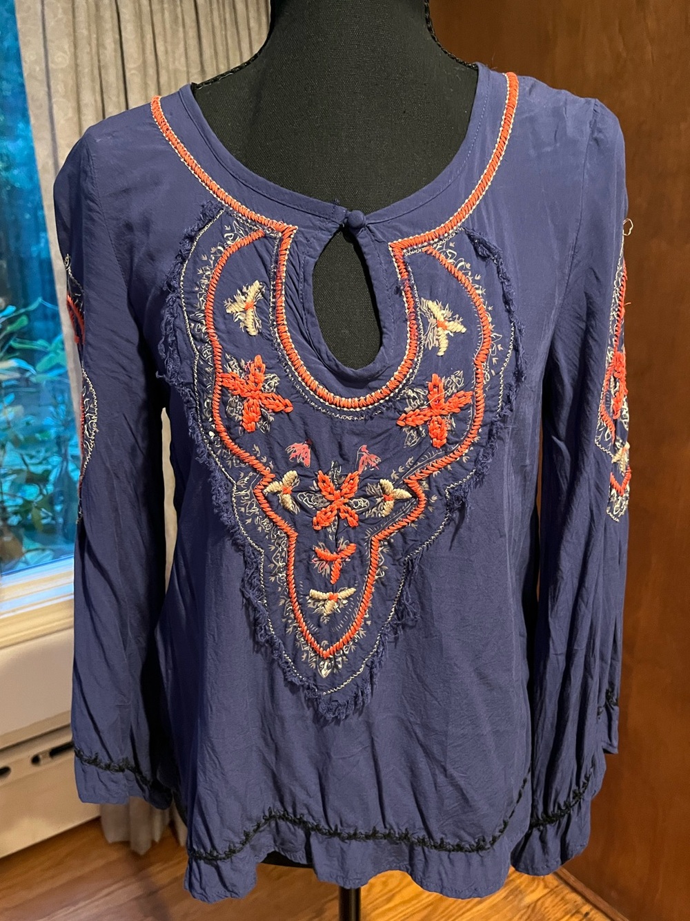 Liberty Love Navy Tunic with Coral and Cream Embroidery